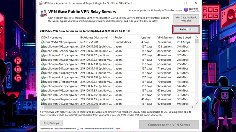 Làm mới danh sách Server Refresh List server VPN