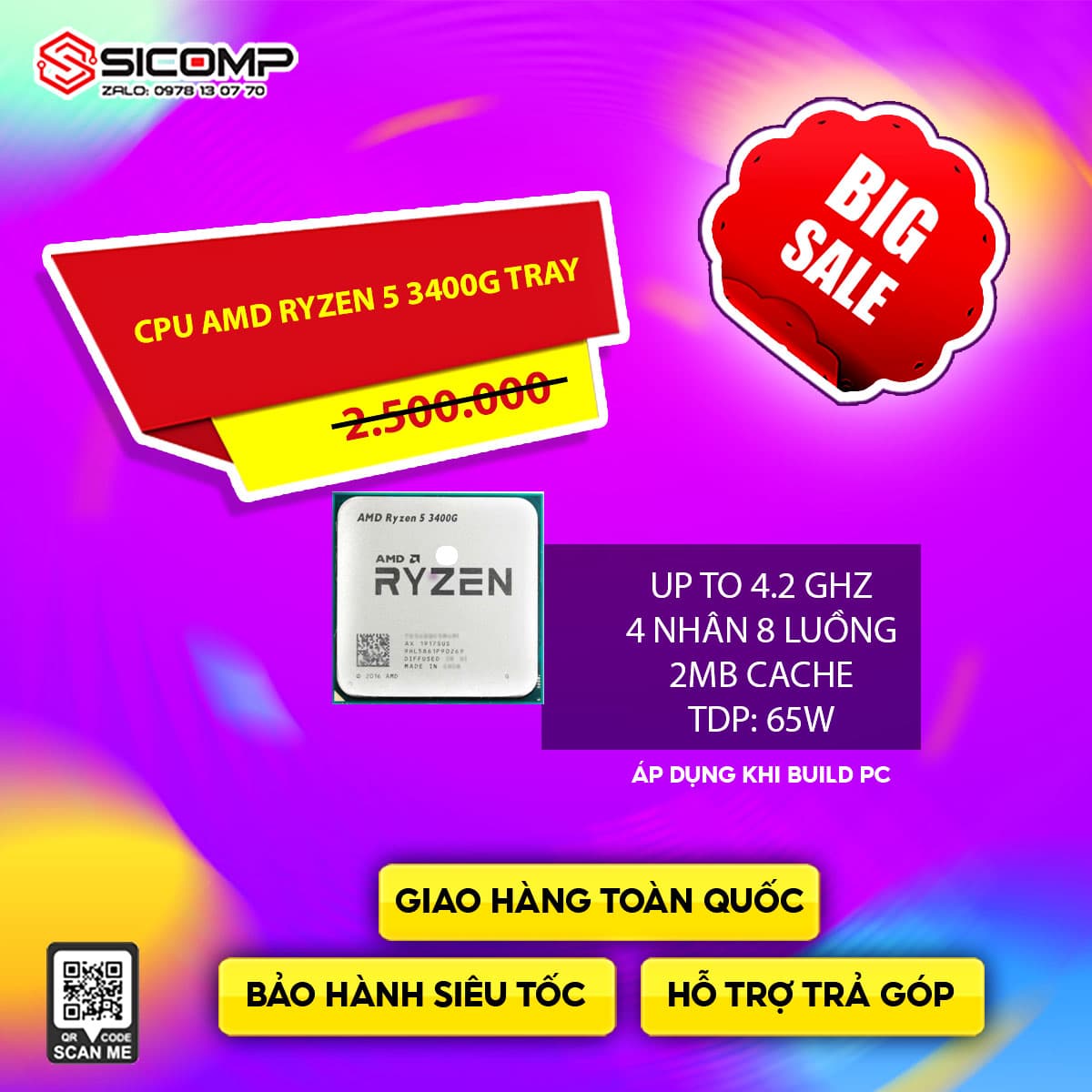 CPU AMD RYZEN 5 3400G TRAY (3.7 GHZ UP TO 4.2 GHZ, 4 CORE 8 THREADS, RADEON VEGA 11, SOCKET AM4, 65W) FULL VAT