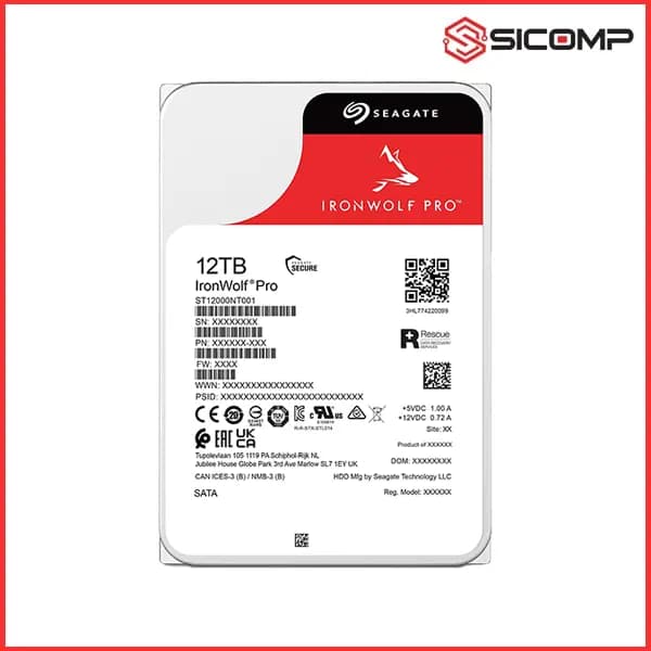 Ổ CỨNG HDD SEAGATE IRONWOLF PRO 12TB ST12000NT001 (3.5 INCH/ 7200 RPM/ CACHE 256MB/ SATA 3)