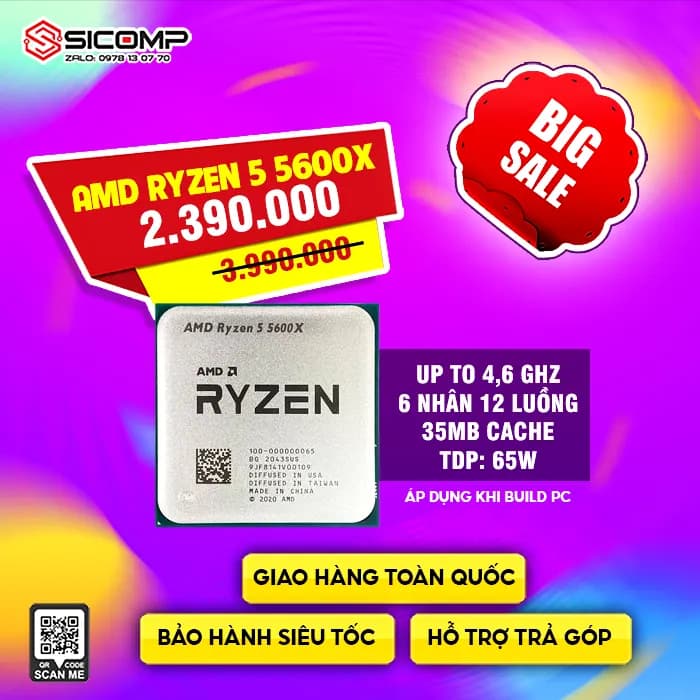 CPU AMD RYZEN 5 5600X TRAY ( 6 CORES / 12 THREADS | 35 MB CACHE ) - FULL VAT