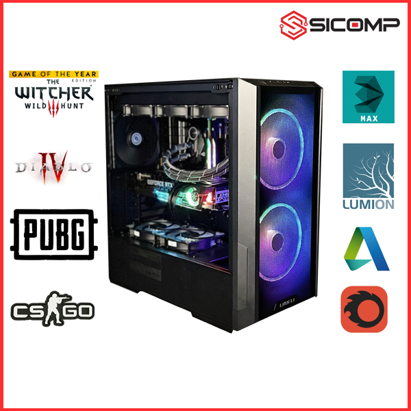 PC SICOMP (13600K | B760M WIFI | 32GB | 1TB | RTX 3080 10G | PSU 1200W)  - Full Black, Picture 1