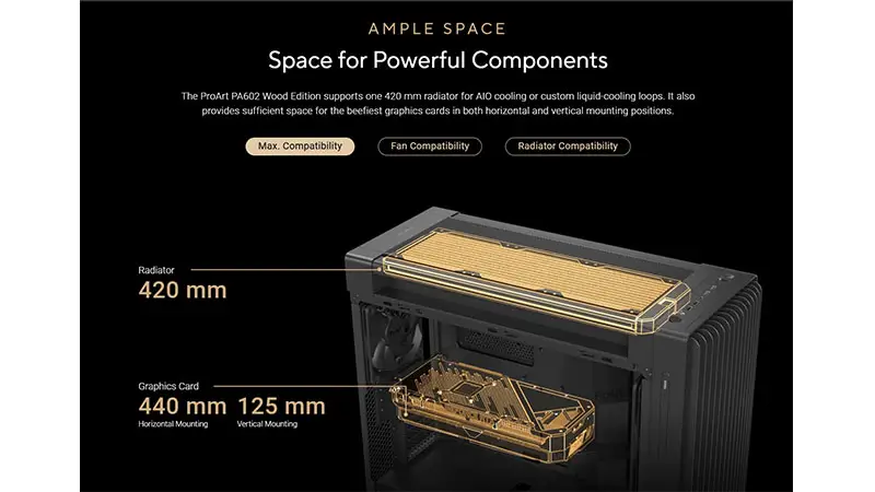 VỎ CASE ASUS PA602 PROART WOOD METAL PWM BLACK (EATX/FULL TOWER/ 3FAN))