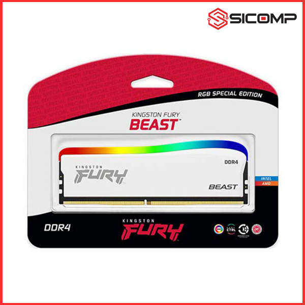 RAM DESKTOP KINGSTON FURY BEAST WHITE RGB 16GB (2X8GB) DDR4 3200MHZ, Picture 1