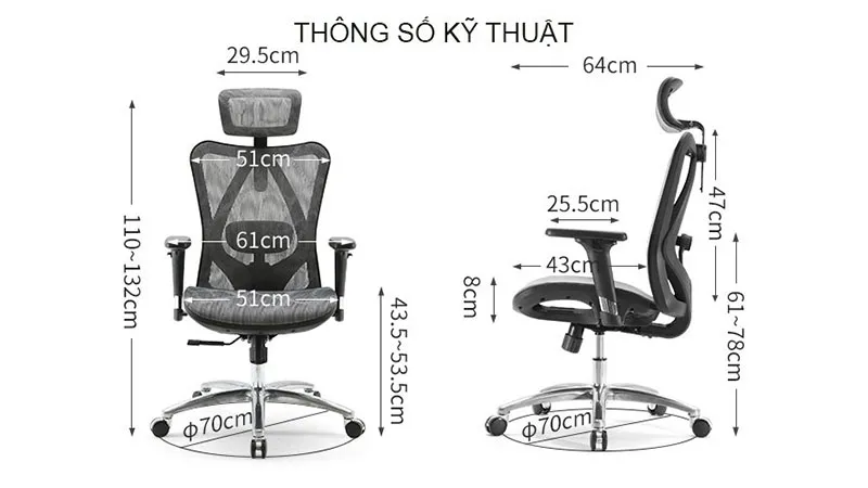 GHẾ CÔNG THÁI HỌC SIHOO M57-N102 BLACK FRAME GREY MESH (KHUNG ĐEN, LƯỚI XÁM)