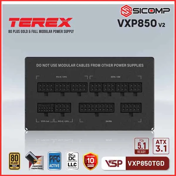 NGUỒN VSP TEREX VXP850TGD-V2 GOLD -  850W (MÀU ĐEN/80 PLUS GOLD / FULL MODULAR), Picture 4