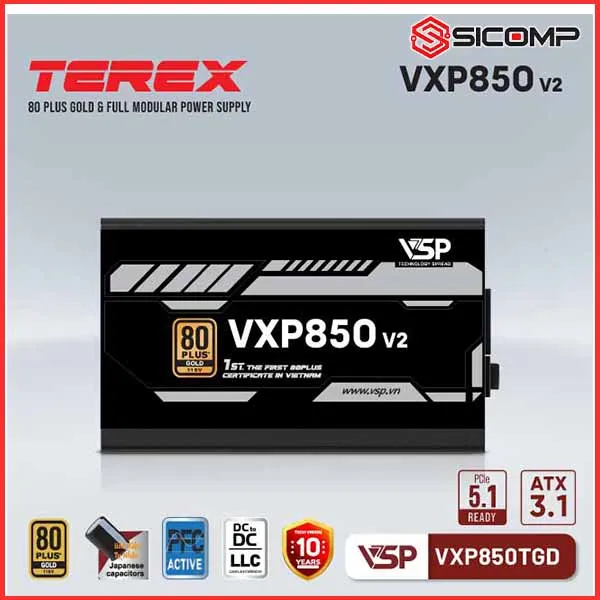 NGUỒN VSP TEREX VXP850TGD-V2 GOLD -  850W (MÀU ĐEN/80 PLUS GOLD / FULL MODULAR), Picture 2