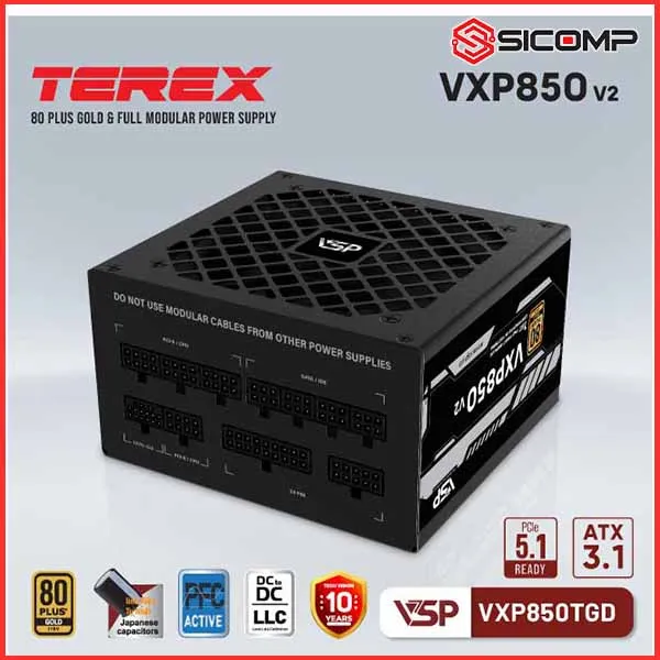 NGUỒN VSP TEREX VXP850TGD-V2 GOLD -  850W (MÀU ĐEN/80 PLUS GOLD / FULL MODULAR), Picture 3
