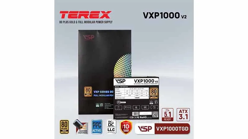 NGUỒN VSP TEREX VXP1000TGD GOLD -  1000W (M&Agrave;U ĐEN/80 PLUS GOLD / FULL MODULAR)