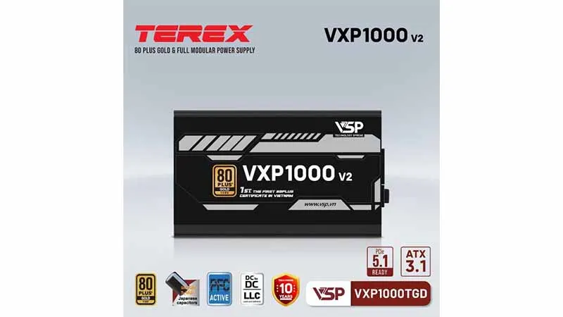 NGUỒN VSP TEREX VXP1000TGD GOLD -  1000W (M&Agrave;U ĐEN/80 PLUS GOLD / FULL MODULAR)