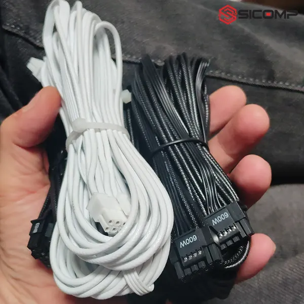 Dây nguồn sợi dù cao cấp chịu tải 600W dùng cho 5090 (Trắng / Đen), Picture 2