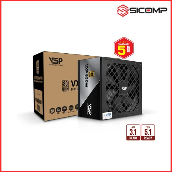 NGUỒN VSP VXP850SGVN GOLD -  850W ATX 3.1/ PCIe 5.1 (MÀU ĐEN/80 PLUS GOLD / FULL MODULAR), Picture 2