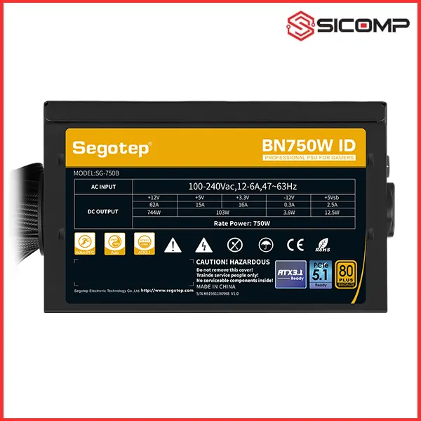 NGUỒN SEGOTEP BN750W 80 PLUS BRONZE | ATX 3.1 | PCIe 5.1 | BẢN 2025, DÂY CÁP VÂY CÁ MỀM CAO CẤP, Picture 5