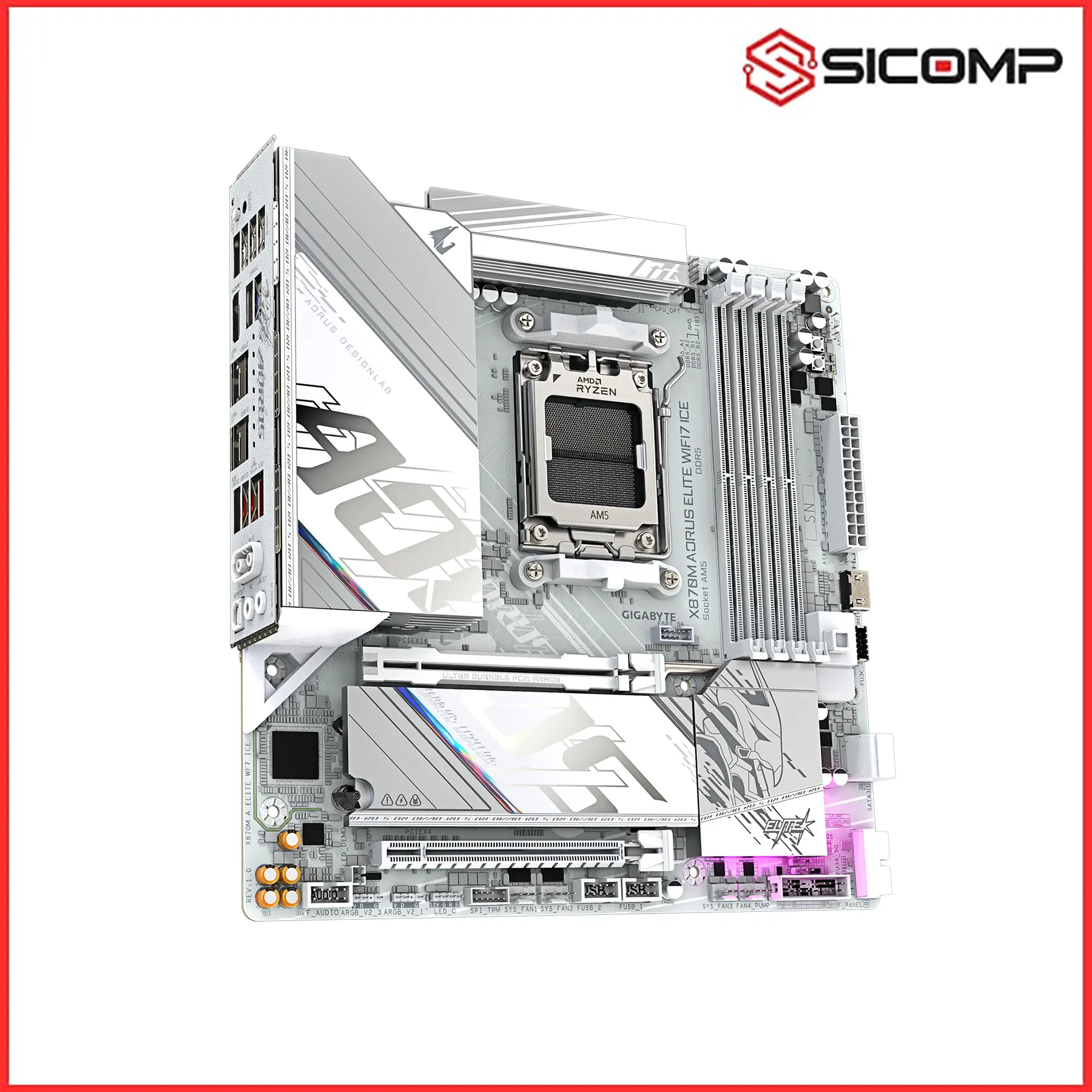 MAINBOARD GIGABYTE X870M AORUS ELITE WIFI 7 ICE, Picture 4