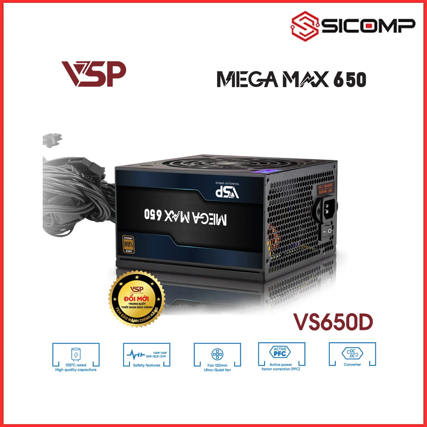 NGUỒN VSP MEGAMAX VS650D (650W/ 80 PLUS BRONZE/ ATX/ ĐEN) (DC TO DC), Picture 3
