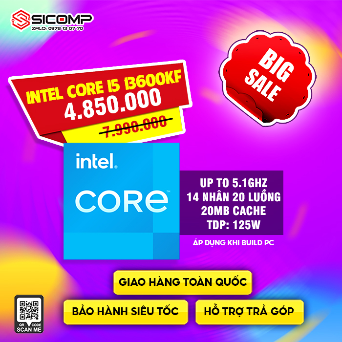 CPU INTEL CORE I5-13600KF (3.5GHZ TURBO UP TO 5.1GHZ, 14 NHÂN 20 LUỒNG, 20MB CACHE, 125W) - SOCKET INTEL LGA 1700/RAPTOR LAKE), Picture 1
