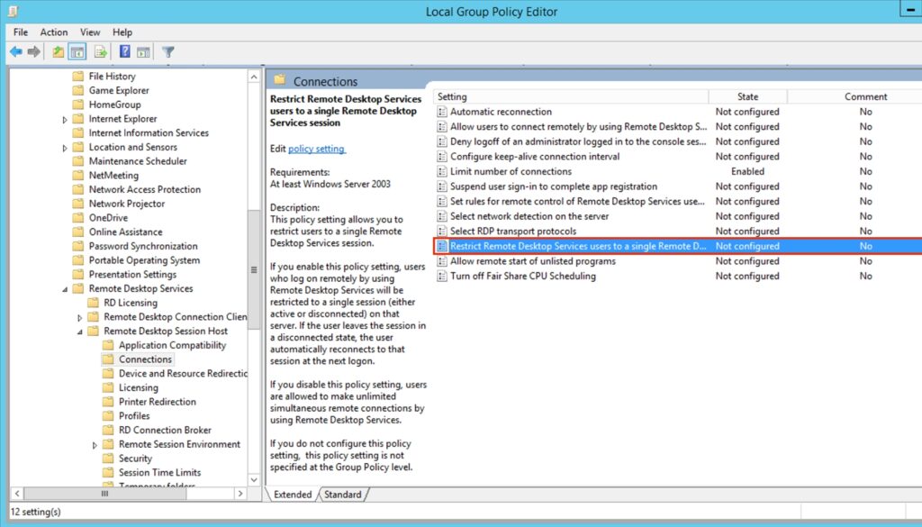 Cấu hình Restrict RDP single session