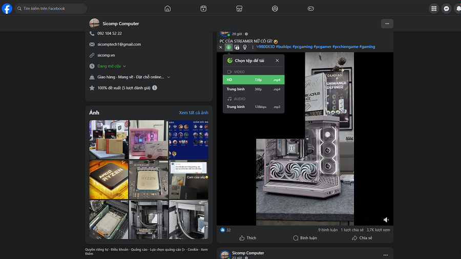 Tải video Facebook bằng trình duyệt Cốc Cốc