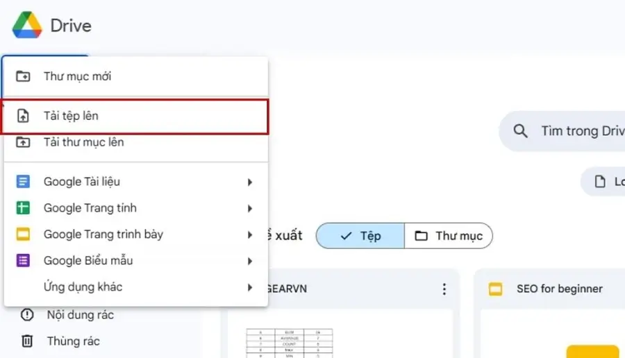 Upload file Excel lên Drive