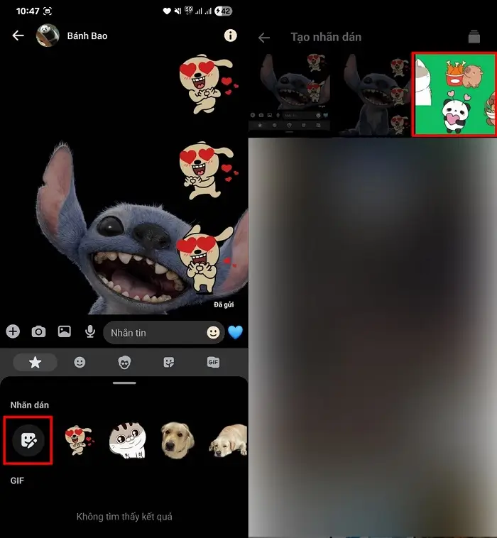 Chọn tab nhãn dán Messenger