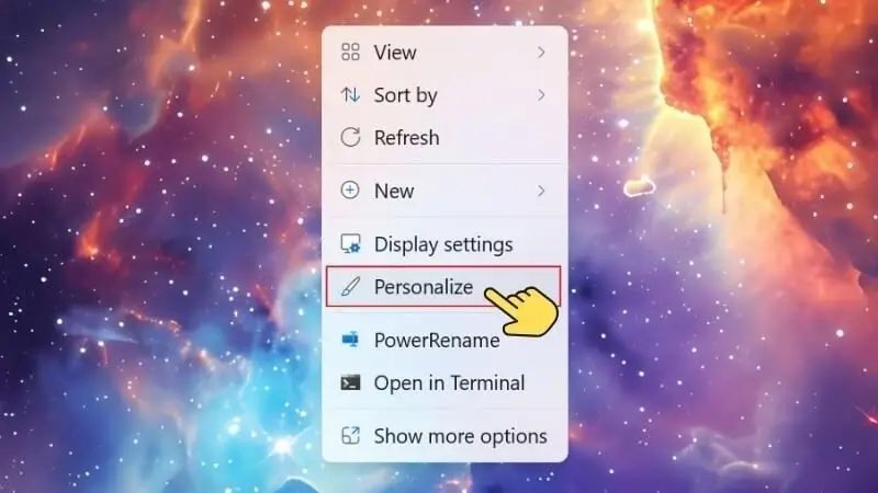 Chọn Personalize để cài đặt hình nền