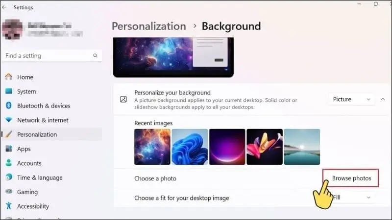 Chọn ảnh từ máy tính làm hình nền