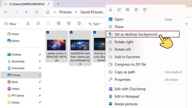 Set as desktop background trực tiếp từ menu chuột phải