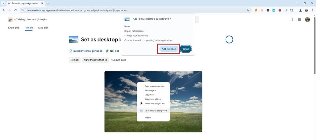 Cài đặt tiện ích Set as desktop background