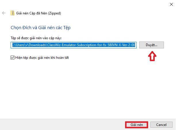 Giải nén file cài đặt Casio