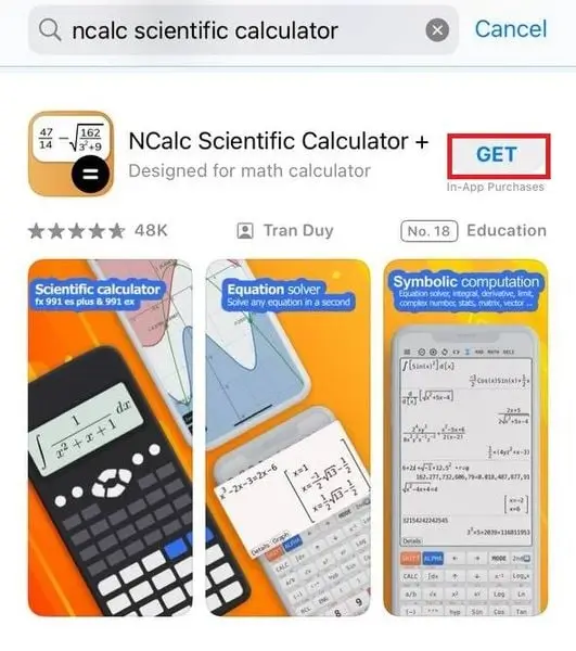 Giao diện App NCalc trên iPhone