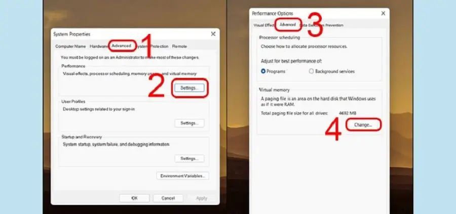 Cài đặt RAM ảo bước 2