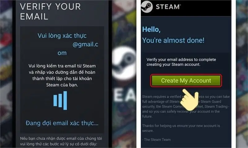 Xác thực Email Steam