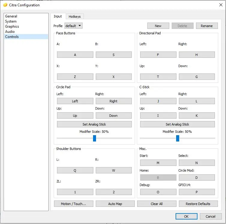 Cài đặt phím bấm Citra