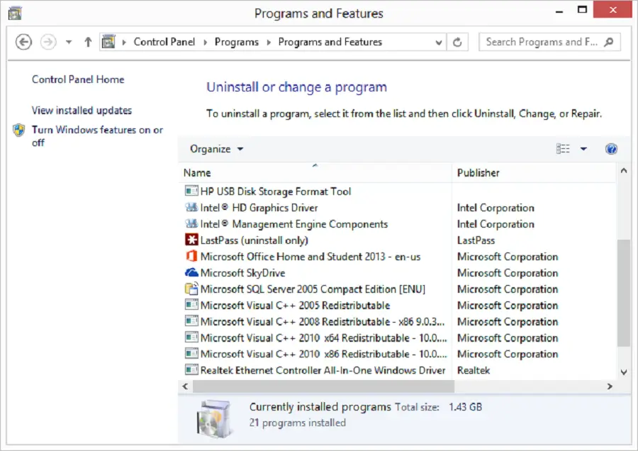 Gỡ cài đặt phần mềm xung đột