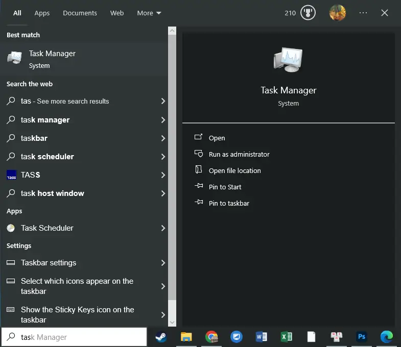Mở Task Manager kiểm tra RAM