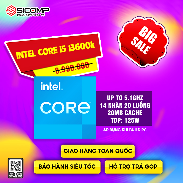 CPU INTEL CORE I5-13600K (3.5GHZ TURBO UP TO 5.1GHZ, 14 NHÂN 20 LUỒNG, 20MB CACHE, 125W) - SOCKET INTEL LGA 1700/RAPTOR LAKE), Picture 1
