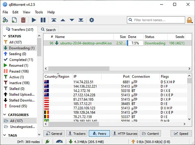 Tab Peers trên qBittorrent