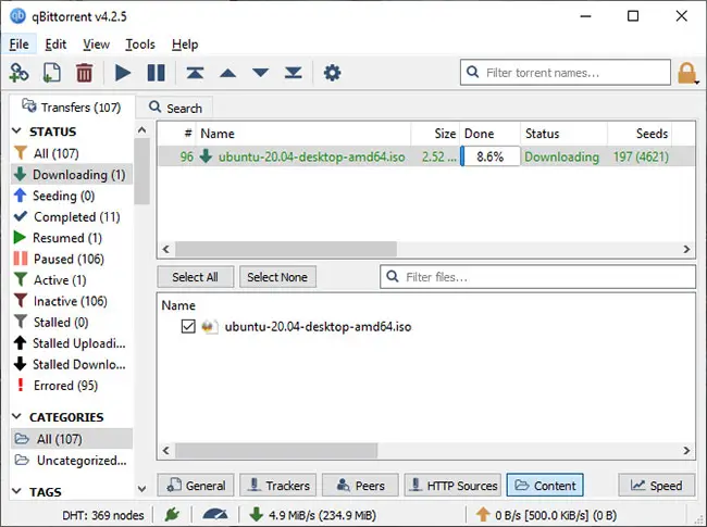 Tab Content trên qBittorrent