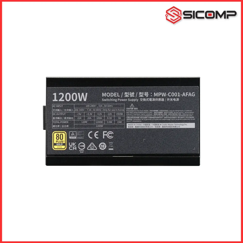 NGUỒN COOLER MASTER ELITE GOLD 1200 FM A/EU CORD, Picture 4