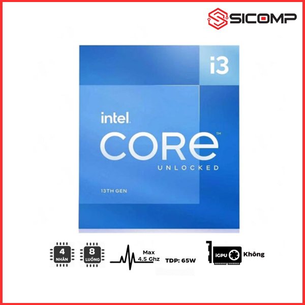 Picture of CPU INTEL CORE I3-13100F CHÍNH HÃNG (UP TO 4.5GHZ, 4 NHÂN 8 LUỒNG, 12MB CACHE, 65W) - SOCKET INTEL LGA 1700/RAPTOR LAKE) 