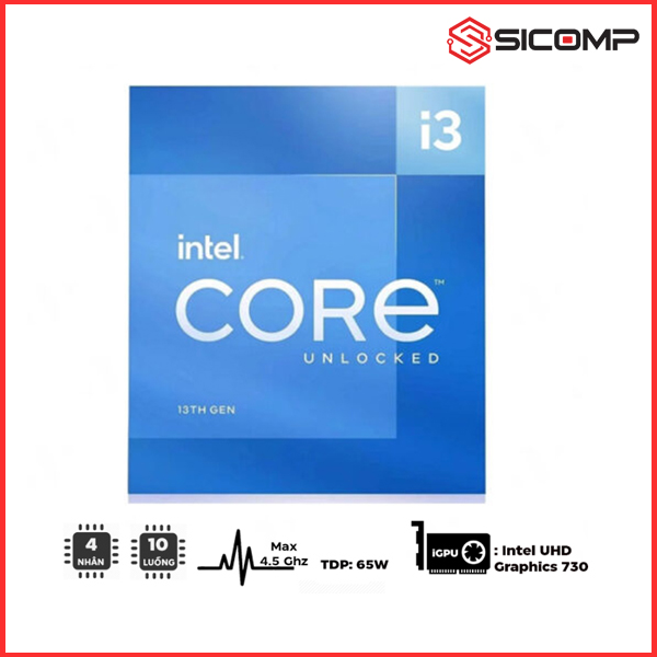 CPU INTEL CORE I3-13100 (UP TO 4.5GHZ, 4 NHÂN 8 LUỒNG, 12MB CACHE, 65W) - SOCKET INTEL LGA 1700/RAPTOR LAKE) , Picture 2