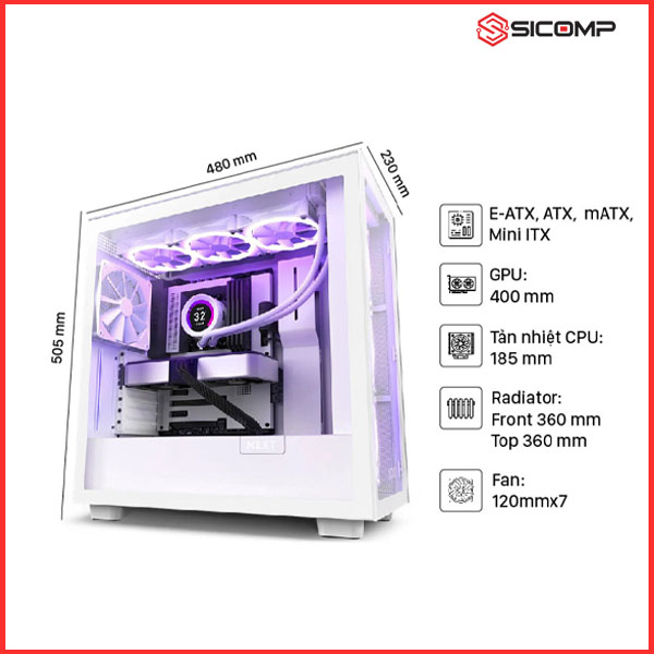 VỎ CASE NZXT H7 ELITE WHITE (MID TOWER | MÀU TRẮNG), Picture 3