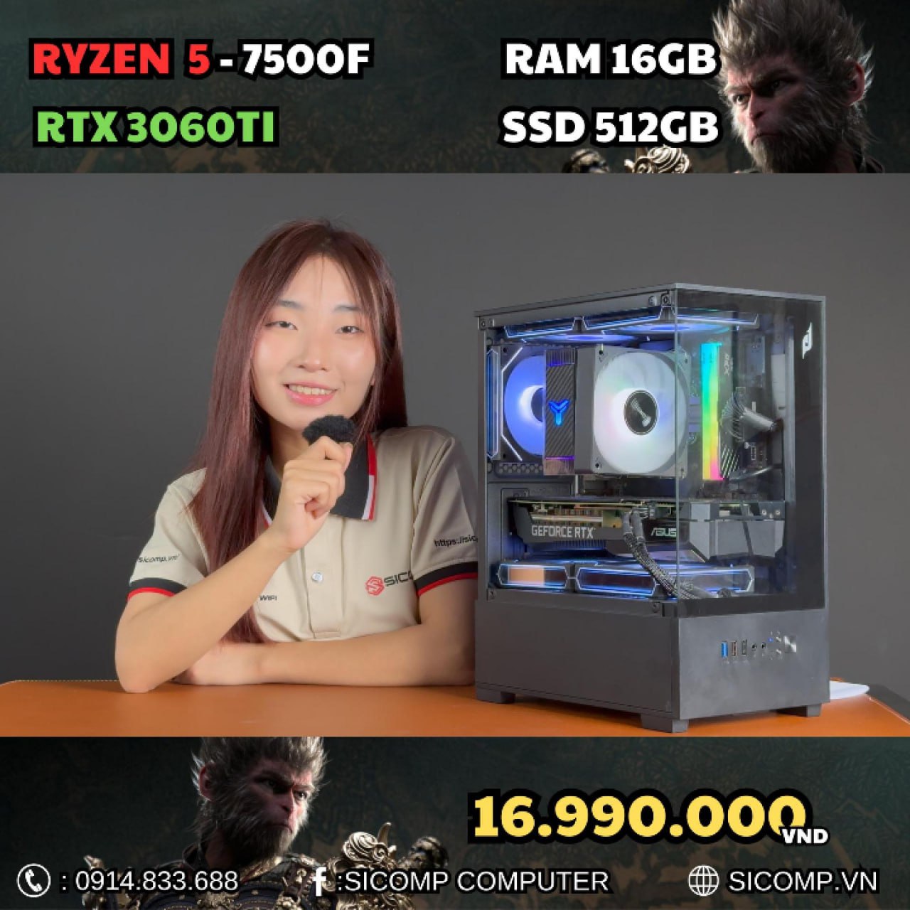 PC AMD 4 CHIẾN WUKONG (7500F | 16GB | 3060Ti 8GB), Picture 2