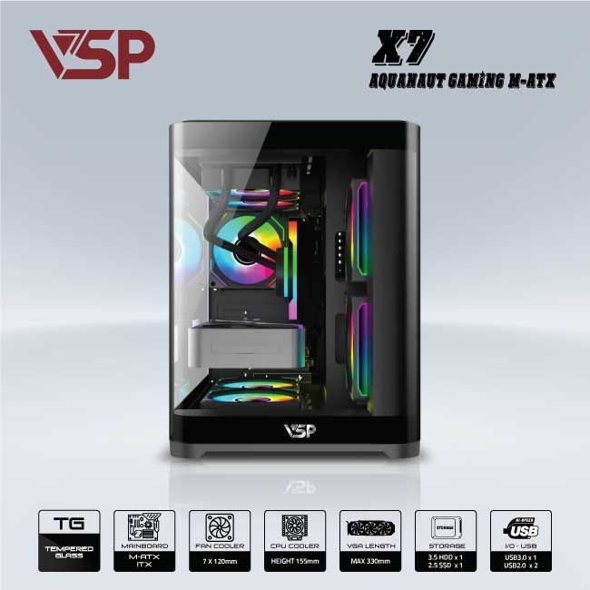 VỎ CASE AQUANAUT PRO GAMING M-ATX X7 - ĐEN, Picture 2