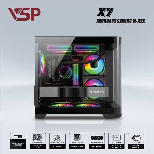 VỎ CASE AQUANAUT PRO GAMING M-ATX X7 - ĐEN, Picture 3