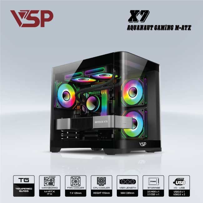 VỎ CASE AQUANAUT PRO GAMING M-ATX X7 - ĐEN, Picture 1