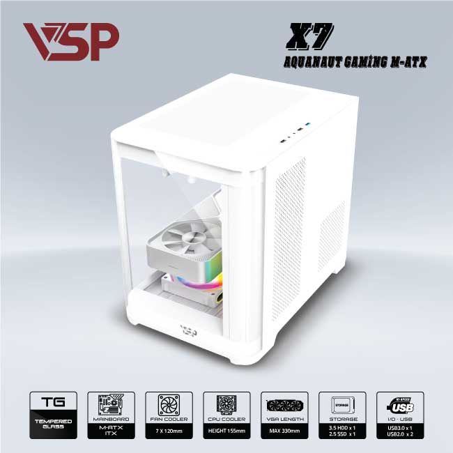 VỎ CASE AQUANAUT PRO GAMING M-ATX X7 - TRẮNG, Picture 2