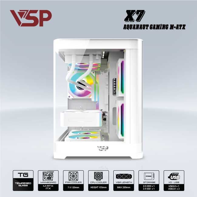 VỎ CASE AQUANAUT PRO GAMING M-ATX X7 - TRẮNG, Picture 3