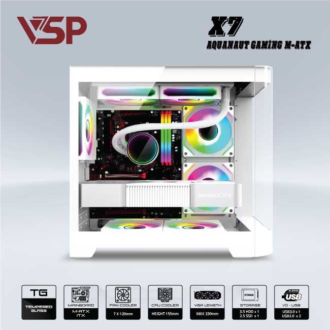 VỎ CASE AQUANAUT PRO GAMING M-ATX X7 - TRẮNG, Picture 4