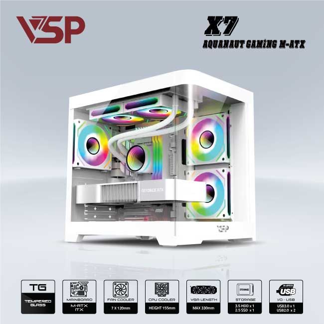 VỎ CASE AQUANAUT PRO GAMING M-ATX X7 - TRẮNG, Picture 1